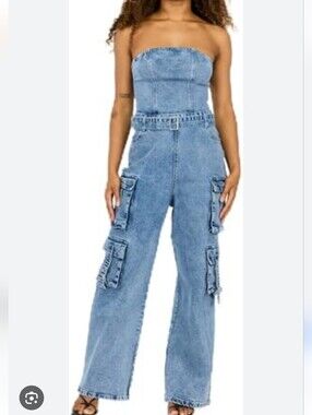 Riley & JamesDenim Cargo Wide-Leg Jeans - Light Blue